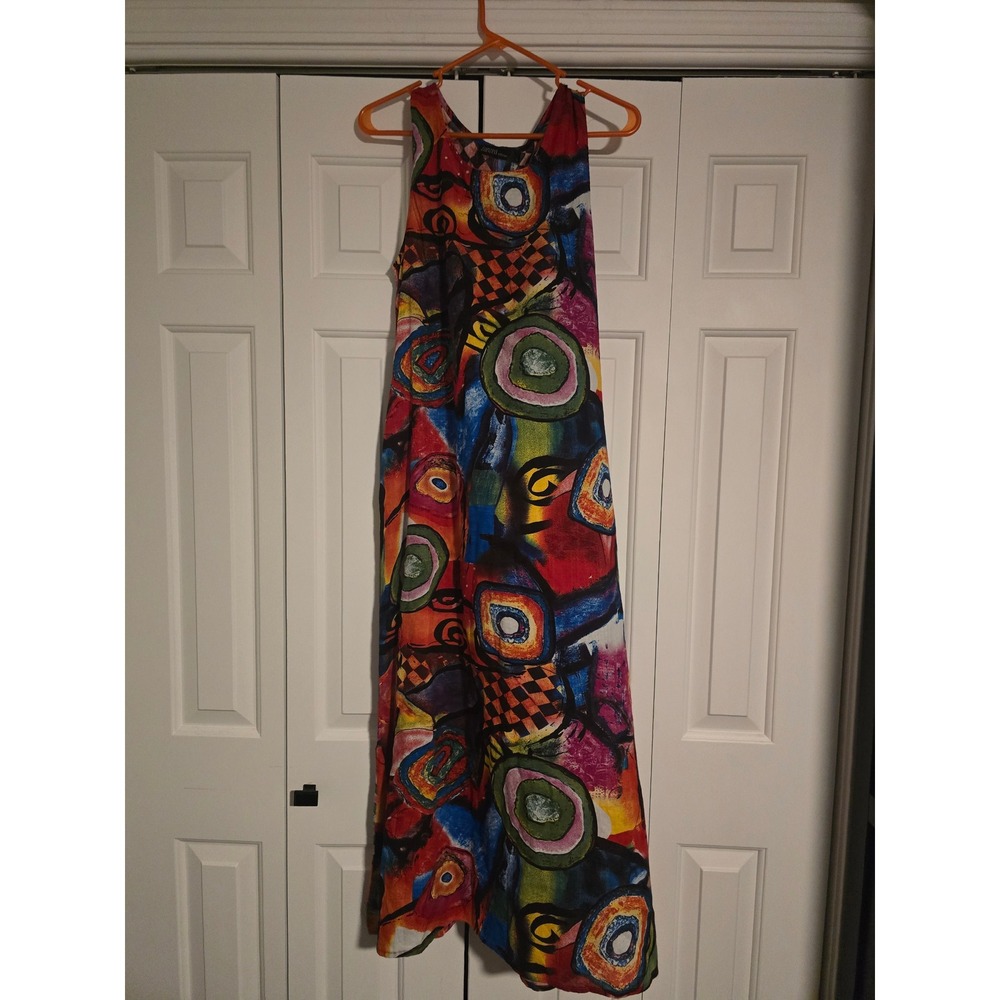 Zanzea Collection Women Abstract Geometric Print Sleeveless Maxi Dress Multi L